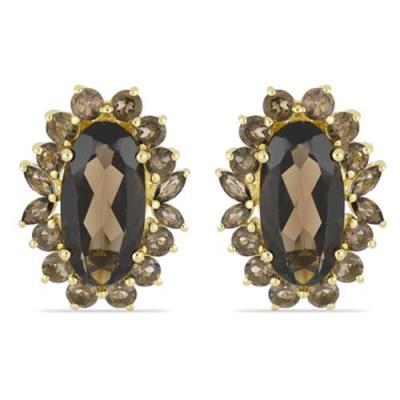 BUY NATURAL SMOKY GEMSTONE BIG STONE EARRINGS IN STERLING SILVER